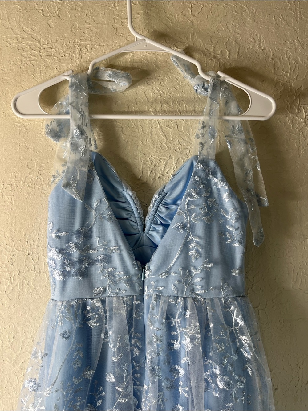 Lulu's Distinctly Sweet Blue Floral Embroidered Tie Strap Midi Dress - Picture 11 of 15